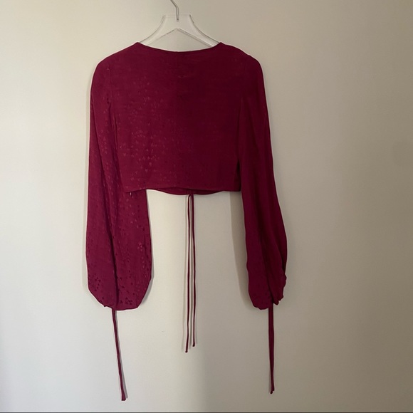STAUD maroon mars jacquard ruched crop top NWT - Picture 4 of 12